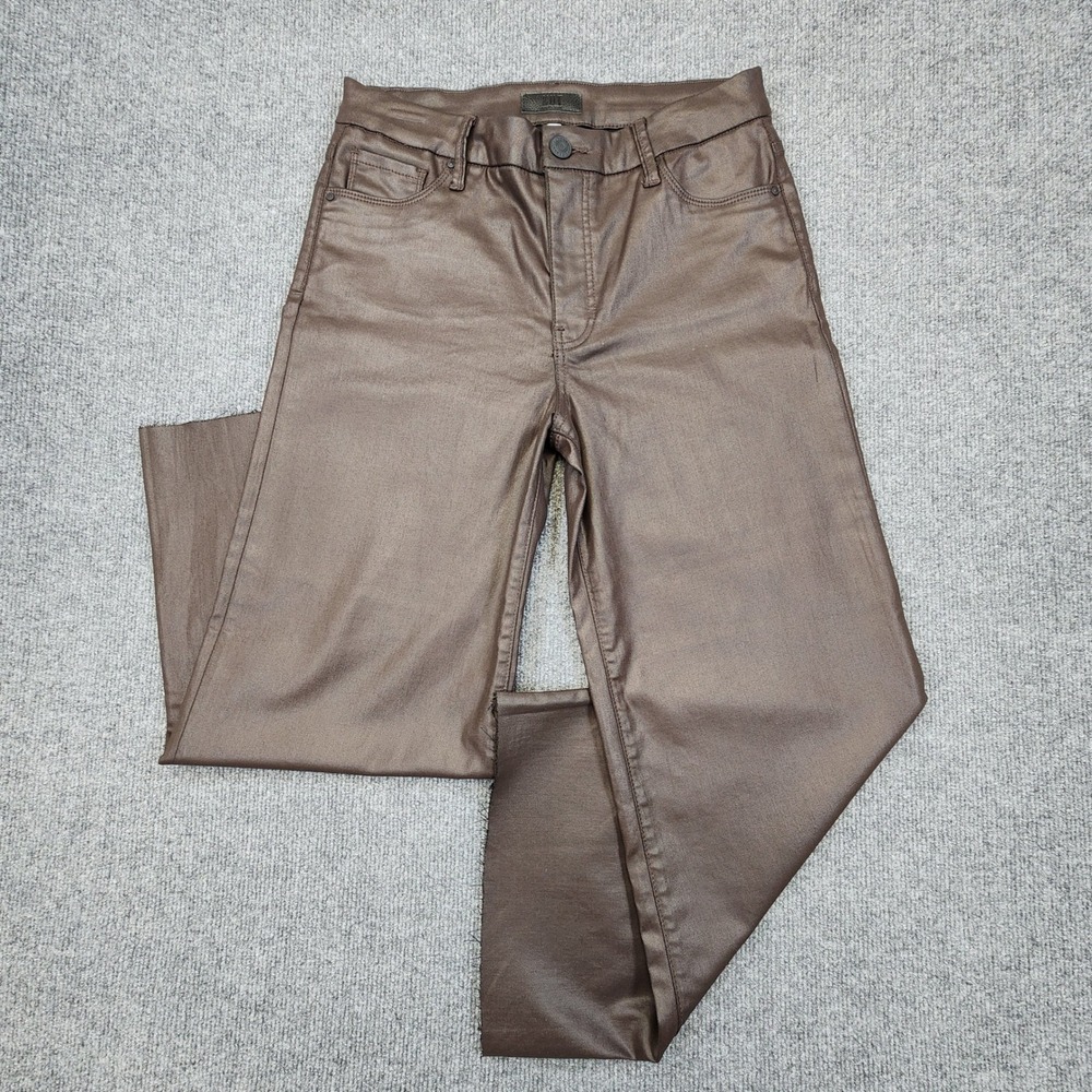 Kut from the Kloth Meg Fab Ab High Rise Coated Wide Leg Jean Womens 6 Raw Hem‎